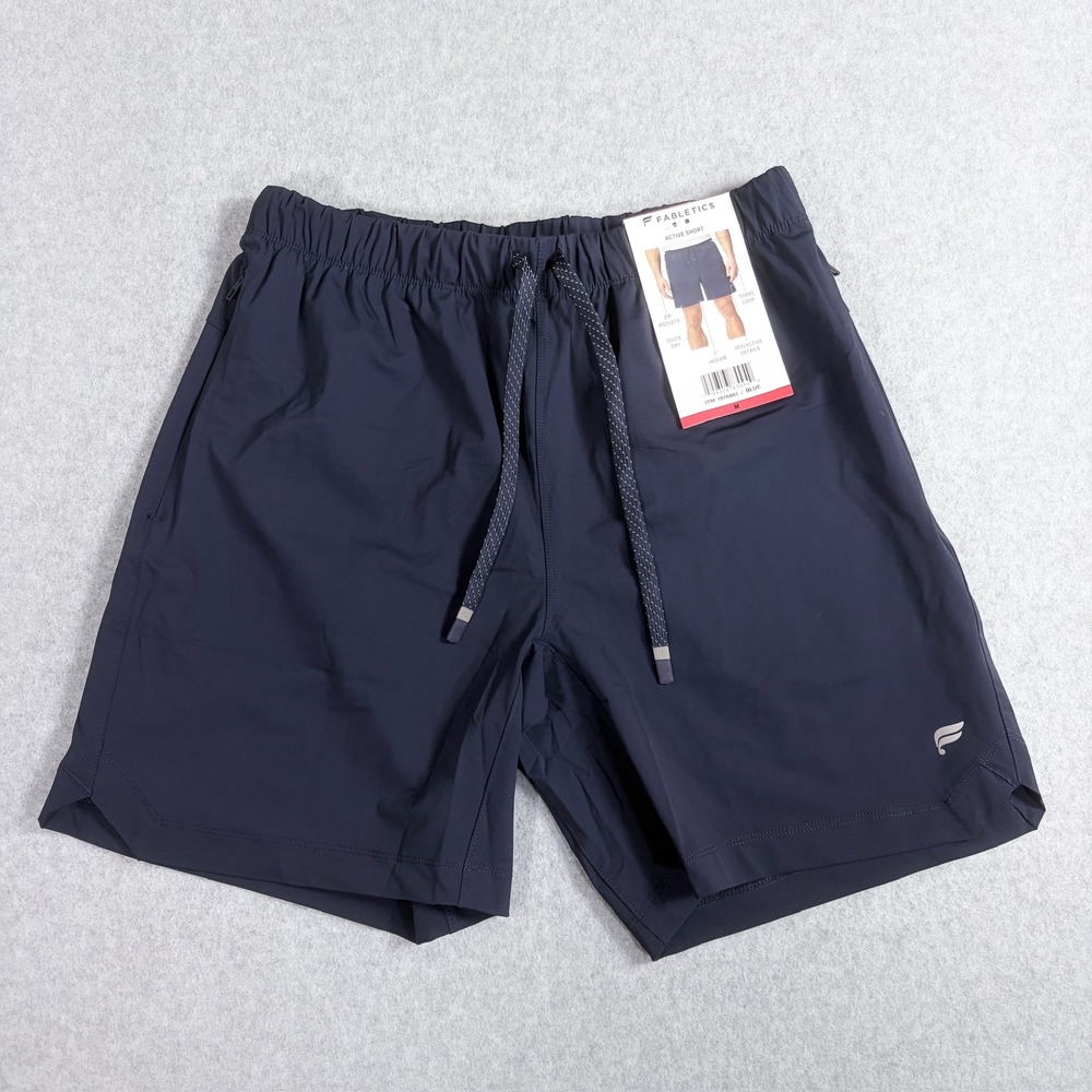 Fabletics Men Blue Active Short Size M 7" Inseam Zip Pockets Towel Loop 1976861